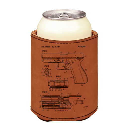Glock 17 Pistol patent - engraved leather beverage holder
