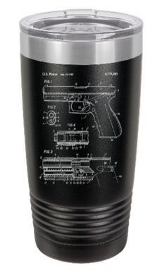 Glock Pistol patent drawing - engraved Tumbler - insulated stainless steel travel mug