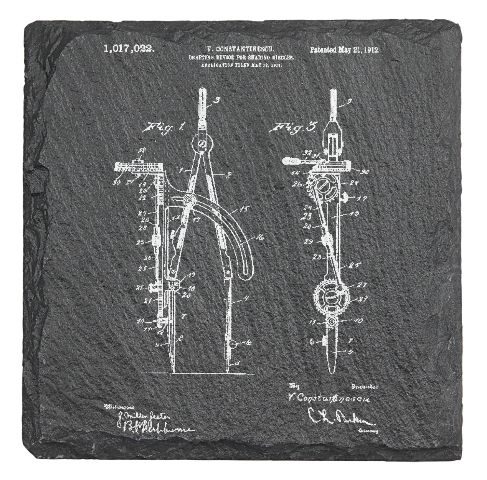 Geometry Metal Compass technical drawing instrument - Laser engraved fine Slate Coaster