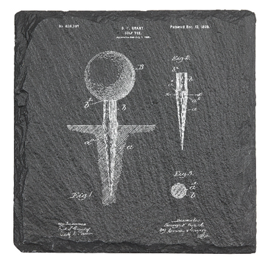 Golf Tee Patent drawing- Grant 1899 - Laser engraved fine Slate Coaster
