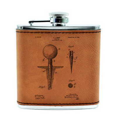 Golf Tee Patent drawing- Grant 1899 - Flask - engraved leather and metal