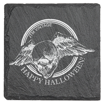 Charger l&#39;image dans la galerie, Happy Halloween Flying Skull - Laser engraved fine Slate Coaster

