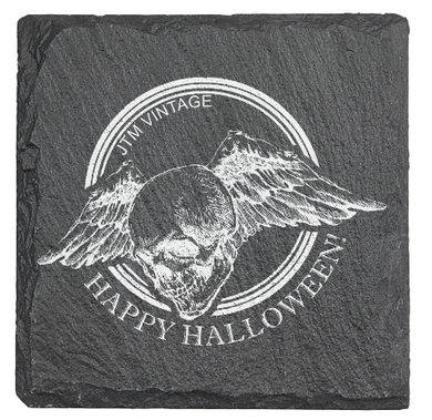 Happy Halloween Flying Skull - Laser engraved fine Slate Coaster