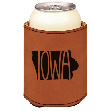 IOWA - engraved leather beverage holder