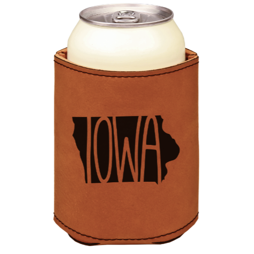 IOWA - engraved leather beverage holder