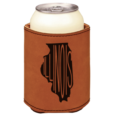 Illinois - engraved leather beverage holder