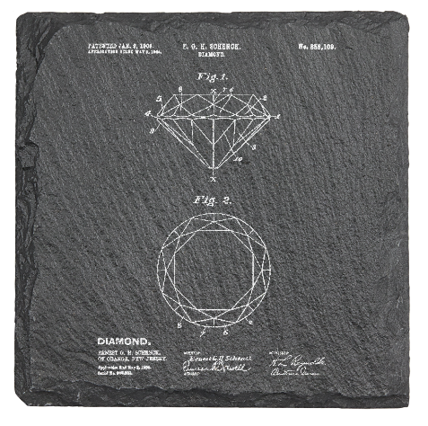 Dimond patent drawing - Laser engraved fine Slate Coaster