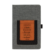 Cargar imagen en el visor de la galería, Laughter is timeless, imagination has no age, dreams are forever. -Walt Disney - Leather and Canvas Journal with Cell phone holder and Card Slot
