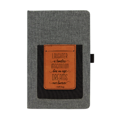 Laughter is timeless, imagination has no age, dreams are forever. -Walt Disney - Leather and Canvas Journal with Cell phone holder and Card Slot