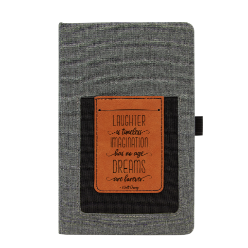 Laughter is timeless, imagination has no age, dreams are forever. -Walt Disney - Leather and Canvas Journal with Cell phone holder and Card Slot