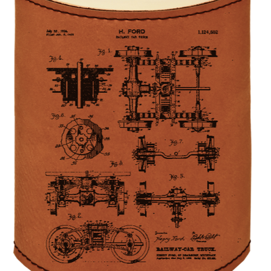 Henry Ford railway railroad car truck wheels patent drawing - engraved leather beverage holder
