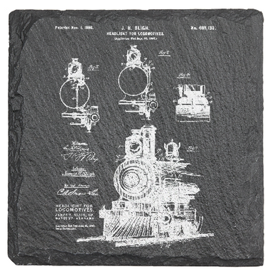 Locomotive Engine railroad lantern - Laser engraved fine Slate Coaster