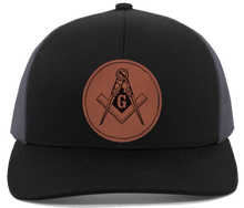 Load image into Gallery viewer, Masonic Engraved Leather Patch hat
