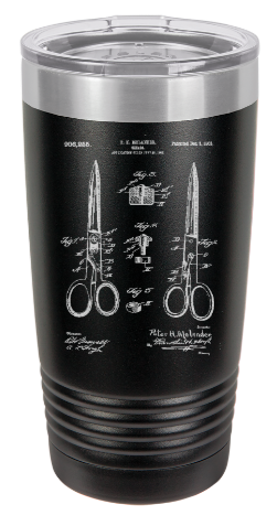 Shears Sissors patent drawing - Barber Shop - Salon - engraved Tumbler - insulated stainless steel travel mug