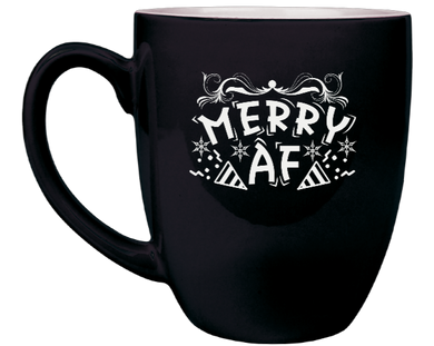 Merry AF - Engraved Black Ceramic Coffee Mug