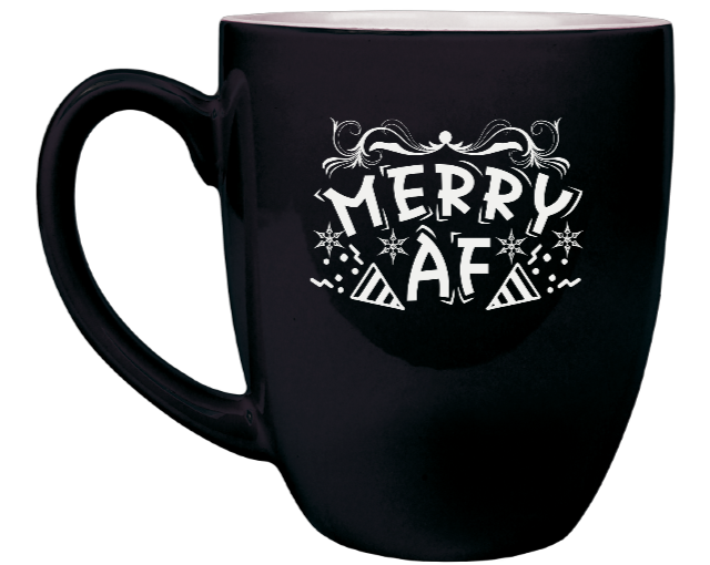 Merry AF - Engraved Black Ceramic Coffee Mug