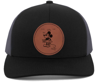 Mickey Mouse - engraved Leather Patch hat - W. E. Disney Patent drawing 1920s 1930s