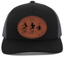 Load image into Gallery viewer, W. E. Disney Mickey Mouse 3Fig Patent drawing HAT- engraved Leather Patch
