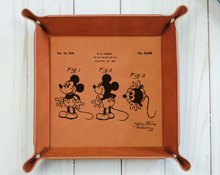 Load image into Gallery viewer, Mickey Mouse 3Fig Patent drawing - W.E. Disney - 6&quot; x 6&quot;  leather office valet Tray
