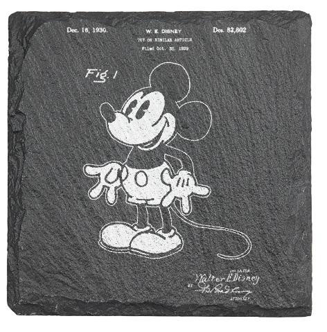 Mickey Mouse Patent Drawing  - Laser engraved fine Slate Coaster