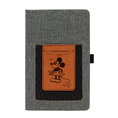 Mickey Mouse Patent Drawing - Leather and Canvas Journal with Cell phone holder and Card Slot