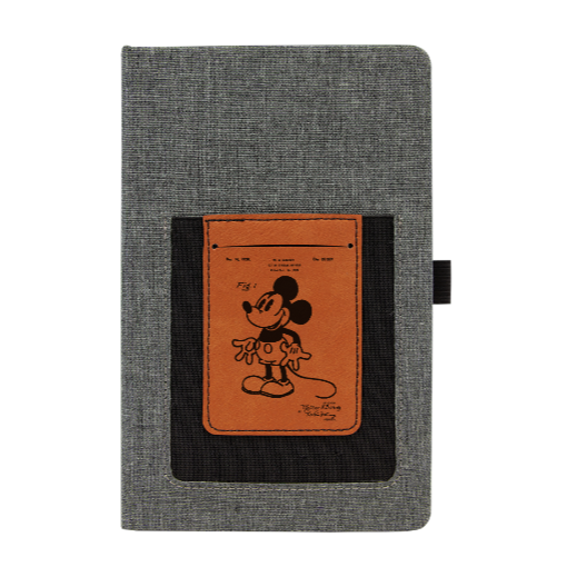 Mickey Mouse Patent Drawing - Leather and Canvas Journal with Cell phone holder and Card Slot