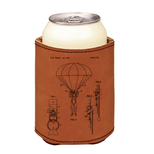 Military Airborn Parachute Patent drawing - engraved leather beverage holder