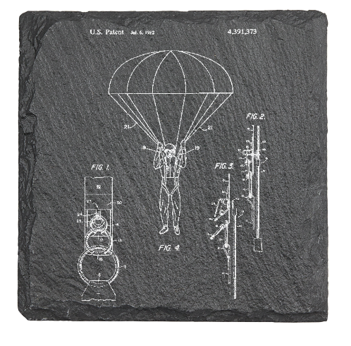 Parachute Military Airborne patent drawing - Laser engraved fine Slate Coaster
