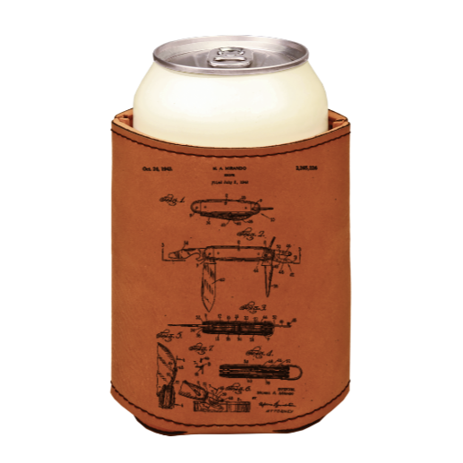 Mirando Swiss army Knife patent drawing - engraved leather beverage holder