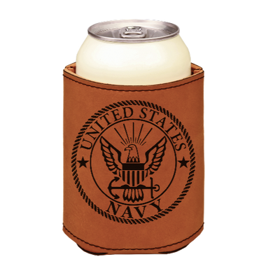 US NAVY  - engraved leather beverage holder