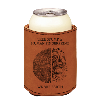 Tree Rings and FingerPrint - NATURE - engraved leather beverage holder