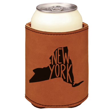 New York - engraved leather beverage holder