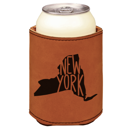 New York - engraved leather beverage holder