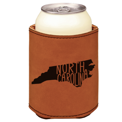 North Carolina - engraved leather beverage holder