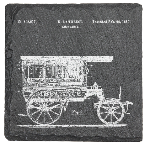 Horse Drawn Ambulance Medical History - Laser engraved fine Slate Coaster