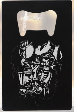 Pirate Skeleton holding Lantern Engraved - Bottle Opener - Metal