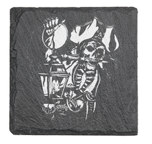 Load image into Gallery viewer, Pirate Skeleton holding Lantern - Laser engraved fine Slate Coaster
