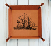 Load image into Gallery viewer, Pirate ship - Scooner - 6&quot; x 6&quot;  leather office valet Tray
