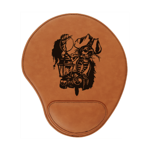 Pirate Skeleton holding lantern - engraved Leather Mouse Pad