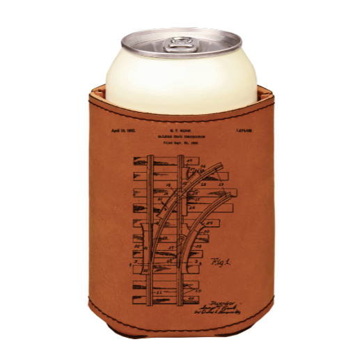 RailRoad Track rail and tie - engraved leather beverage holder