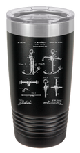 Charger l&#39;image dans la galerie, Ship Anchor Patent drawing - engraved Tumbler - insulated stainless steel travel mug
