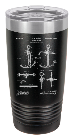 Ship Anchor Patent drawing - engraved Tumbler - insulated stainless steel travel mug