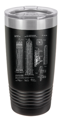 1881 Skyscraper Tower Building Patent - engraved Tumbler - insulated stainless steel travel mug