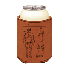 Cargar imagen en el visor de la galería, Star Wars Boba Fett patent drawing - engraved leather beverage holder
