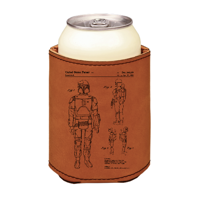 Star Wars Boba Fett patent drawing - engraved leather beverage holder