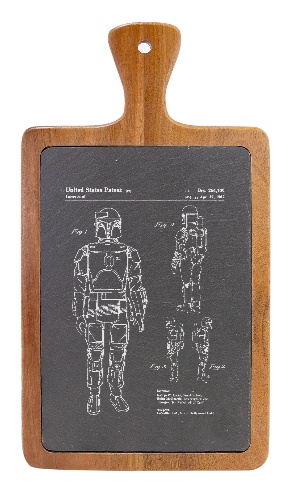 Star Wars Boba Fett patent drawing - Engraved Slate & Wood Cutting board