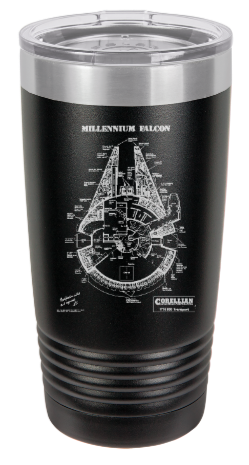 Star Wars Millennium Falcon patent drawing - engraved Tumbler - insulated stainless steel travel mug