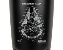 Charger l&#39;image dans la galerie, Star Wars Millennium Falcon patent drawing - engraved Tumbler - insulated stainless steel travel mug
