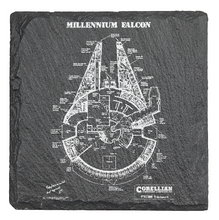 Charger l&#39;image dans la galerie, Star Wars Millennium Falcon patent drawing - Laser engraved fine Slate Coaster
