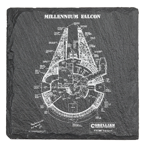 Star Wars Millennium Falcon patent drawing - Laser engraved fine Slate Coaster
